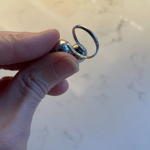 Vintage Sterling Silver 925 Stamped Boho Modernist Double Ball Adj Ring Sz OS - Picture 10 of 12